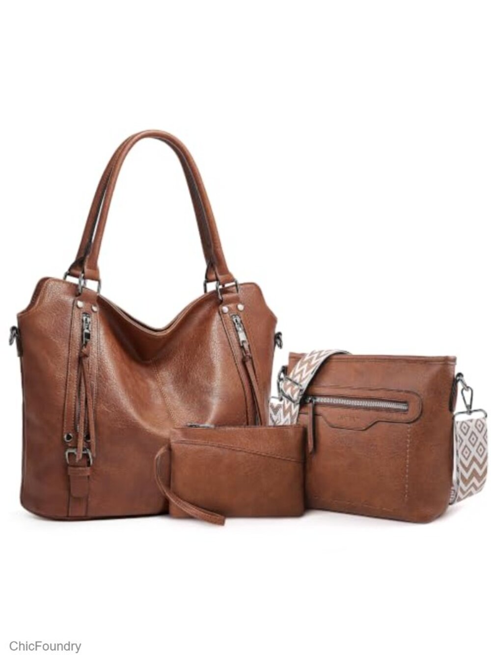 Women's Faux Leather 3-Piece Tote & Crossbody Bag Set with Wallet, Adjustable